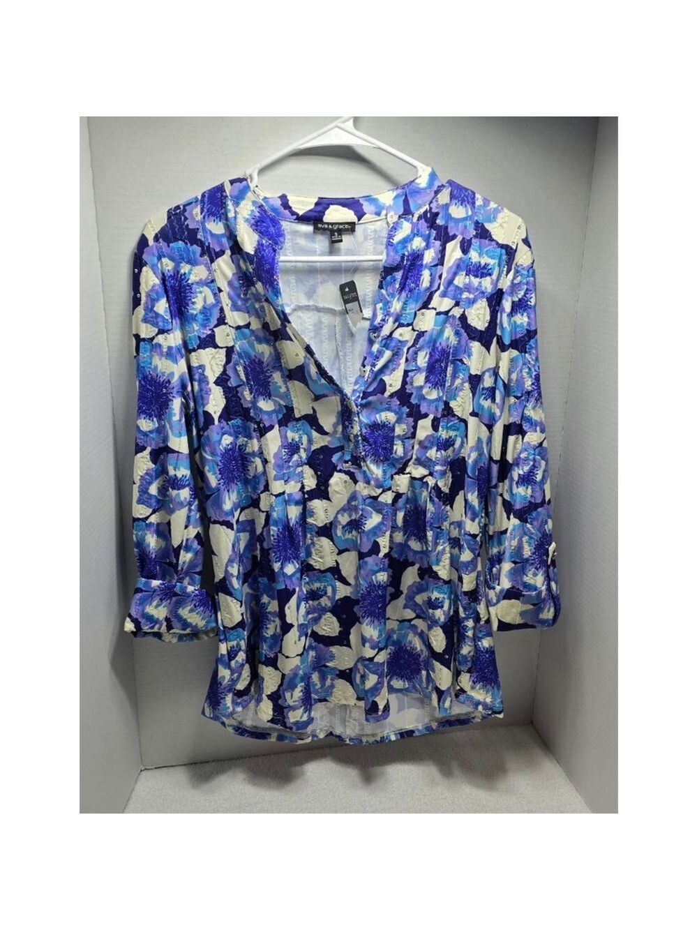 Women's ava & grace Blue & White Floral Tunic Top S